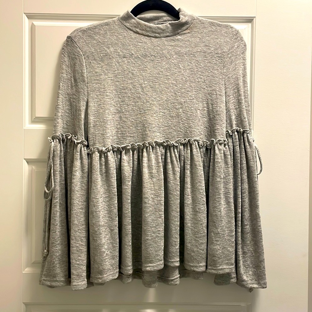 Sheer Turtleneck Sweater with Flowy Sleeves